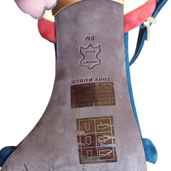 Tory Burch Red and Blue Heels Vibrant Color Block Design - Picture 15 of 16